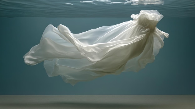 Photo a white dress flows gracefully underwater its fabric billowing and swirling symbolizing purit