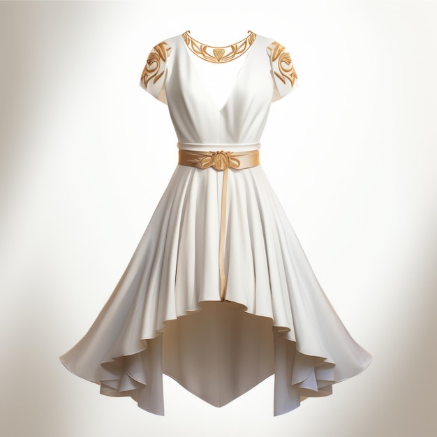 a white dress with gold trim