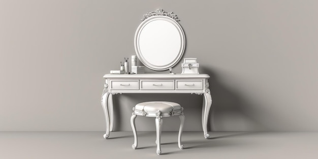 White Dressing Table with Mirror and Stool