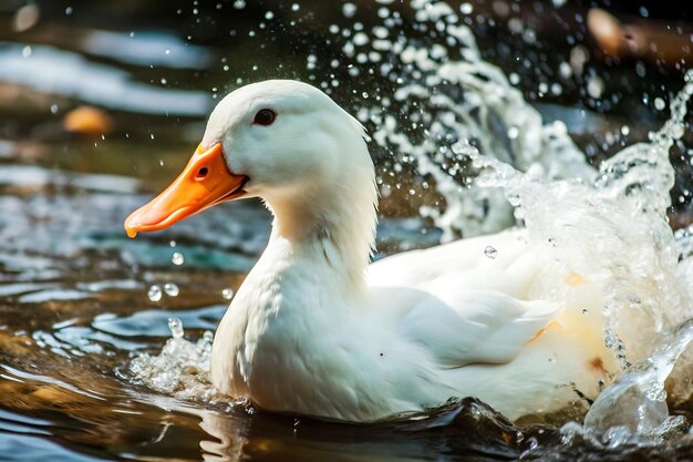 White duck splashing water