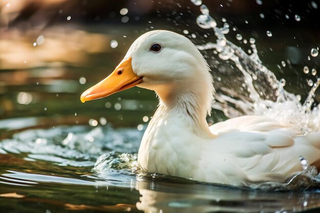 White duck splashing water