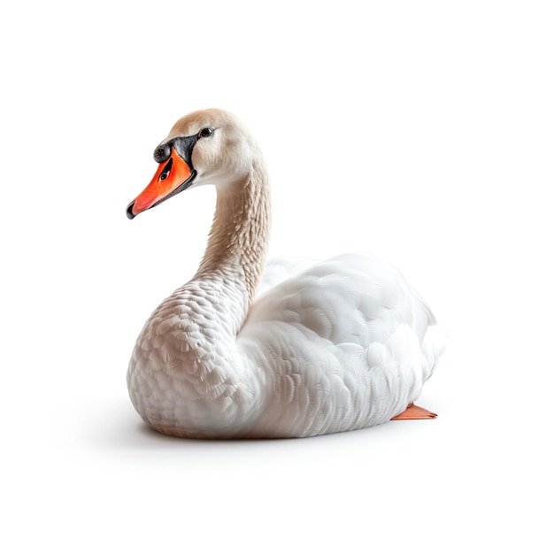 White Duck With Orange Beak Sitting on Ground Generative AI