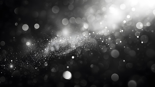 White dust element bokeh pattern flying overlay in a dark Dust particle on black abstract background