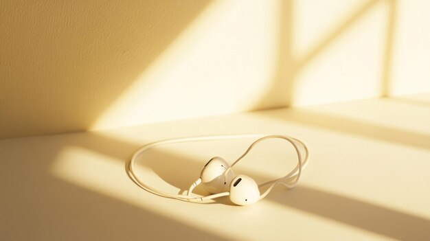 Photo white earbuds in sunlight