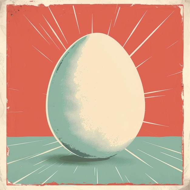 A white egg is sitting on a red background