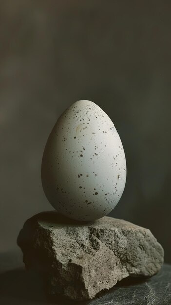 a white egg is on top of a rock