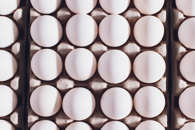 White eggs of a hen in harmless, cardboard packing 