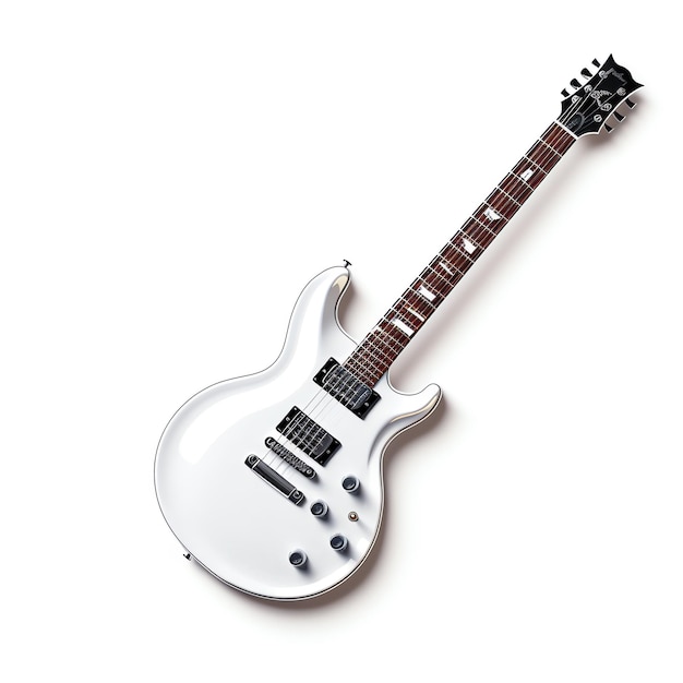 a white electric guitar with brown strings