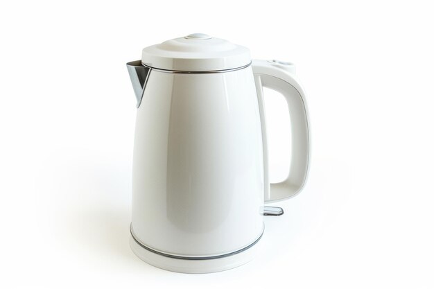 White Electric Kettle With Stainless Steel Accents on a White Background