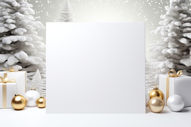 White empty blank mockup with christmas decorations Minimal Christmas interior decoration