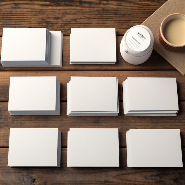 White empty business cards mockup on table