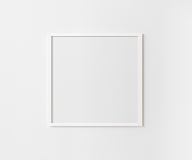 White empty square frame mock up on white wall 11 ration white picture frame mockup 3d rendering