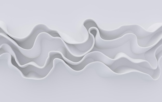 White fabric 3d rendering background with waves and curves Dynamic wallpaper