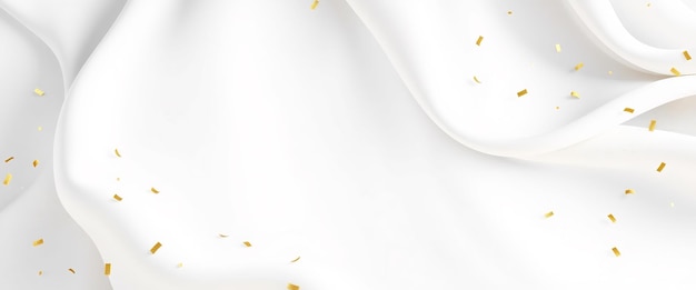 White fabric background with scattered gold confetti