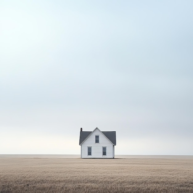 Photo a white farmhouse stands alone in a field