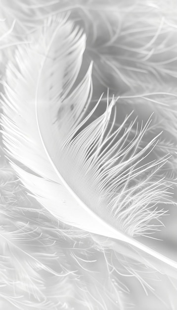 White Feather Close Up With High Key Lighting On Seamless Textile Pattern Background