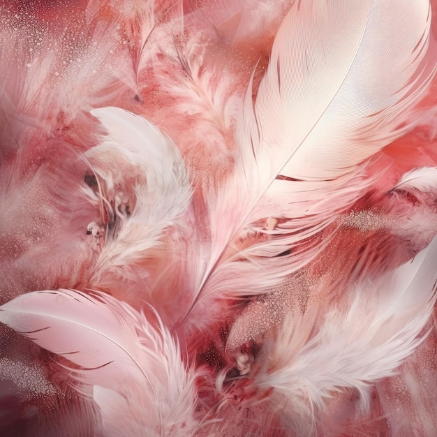 White feathers on a pink background