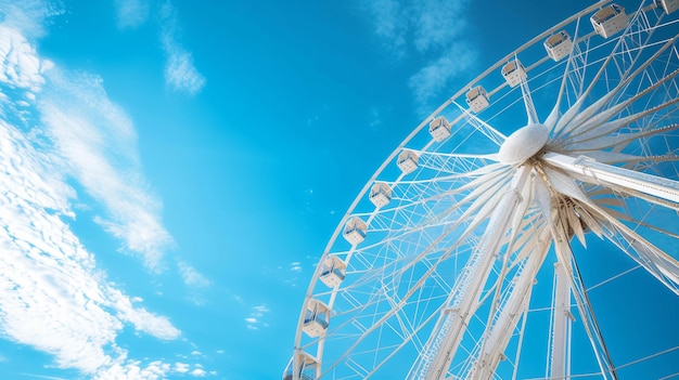 White ferris wheel against blue sky background