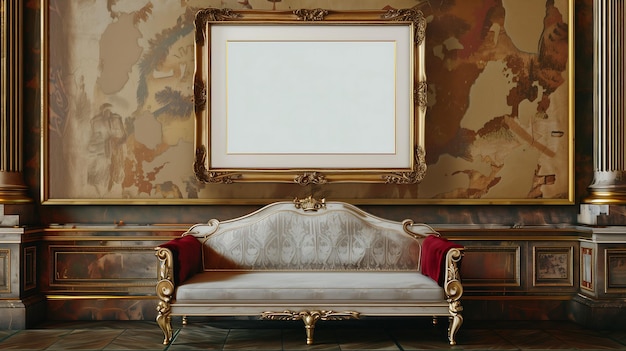 White filled painting frame on a victorian style wall