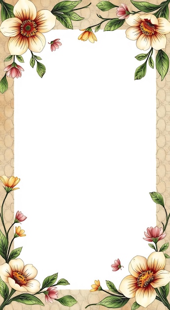 Photo white floral frame with yellow and pink flowers