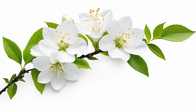 White flower branches on a white background AI Generated