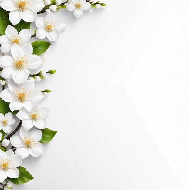 White flower branches on a white background AI Generated