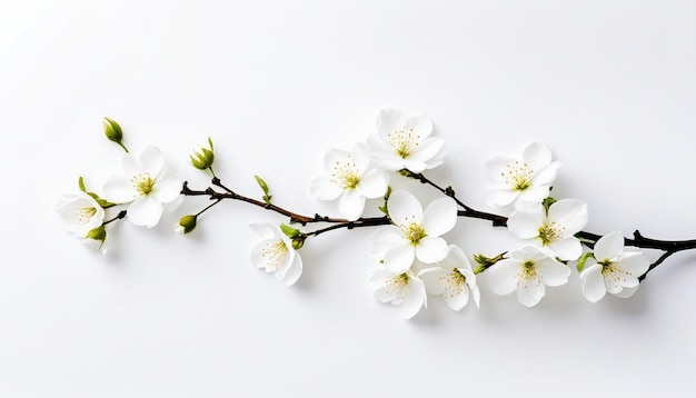 White flower branches on a white background AI Generated