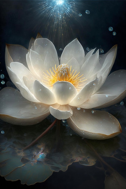 White flower floating on top of a body of water generative ai