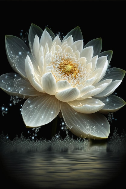 White flower sitting on top of a body of water generative ai