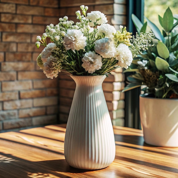 Photo white flower vase mockup