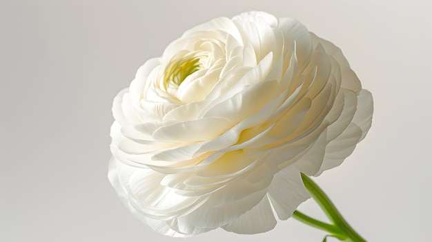 a white flower with a green stem and a green stem