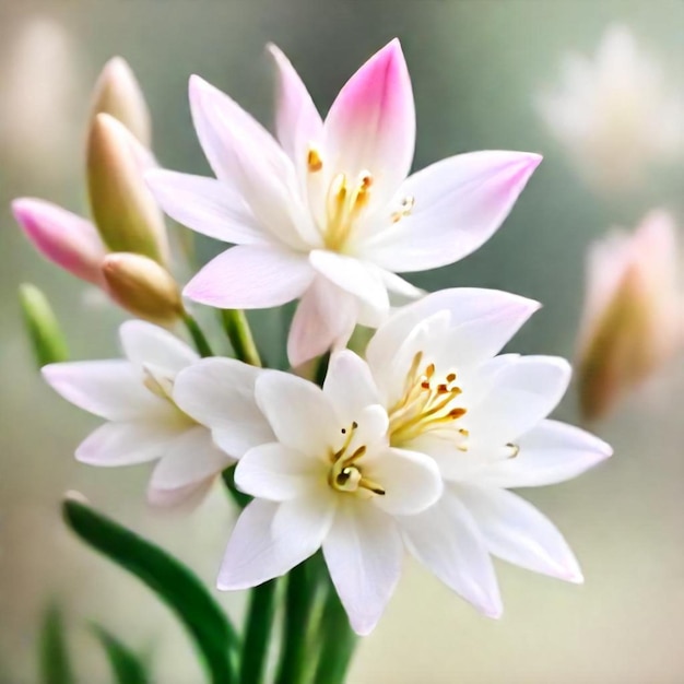 a white flower with pink petals and the yellow center