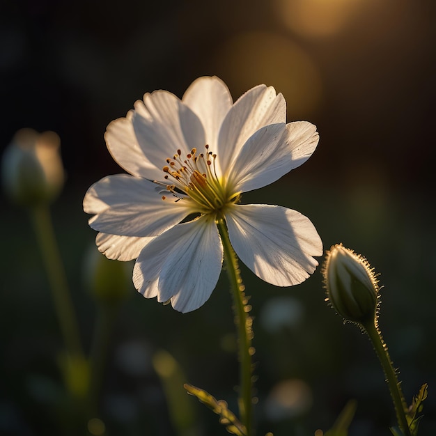 A white flower with a yellow center in the sun _Ai generated