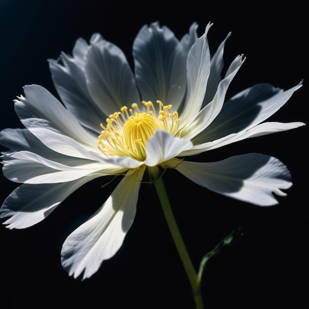 Photo a white flower with yellow petals and white petals is shown in the dark