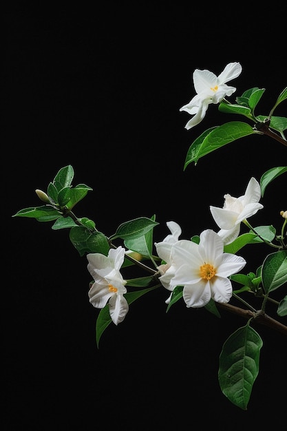 white flowers on a black background