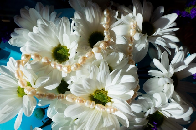 White flowers bouquet closeup dark background