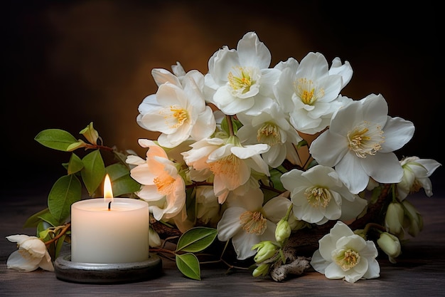 White flowers and a candle