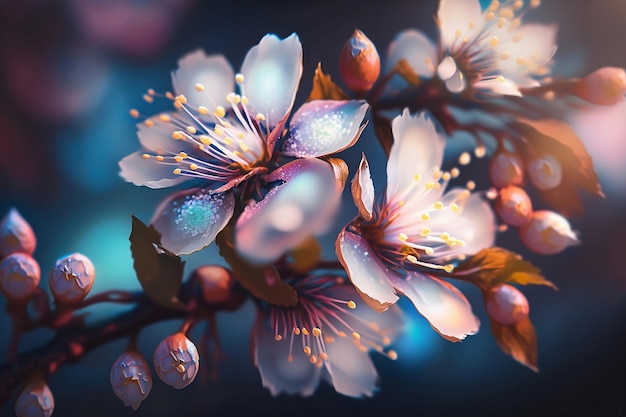 Photo white flowers of cherry tree close up