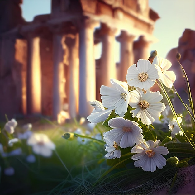 White Flowers Greece Morning Romantic Journey Concept Abstract Generative AI Illustration