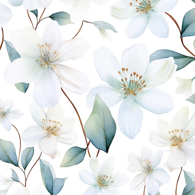 White flowers watercolor seamless patterns watercolor picture of flowers floral