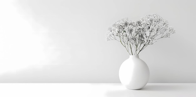 Photo white flowers in a white vase against a white background