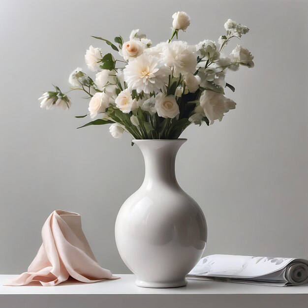 Photo white flowers in a white vase on a table