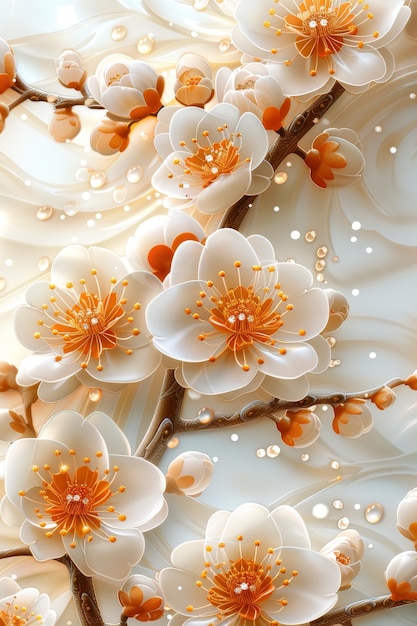 White Flowers With Orange Centers Painting