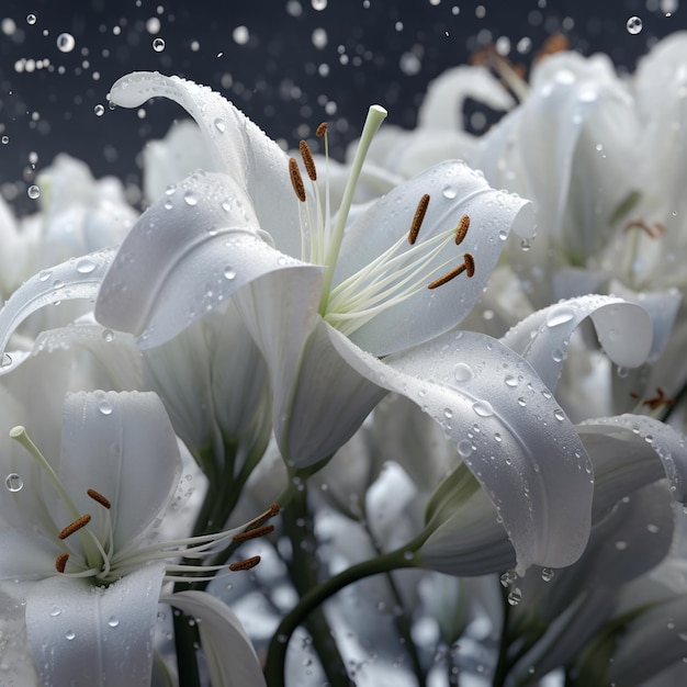 White flowers with the rain drops on them