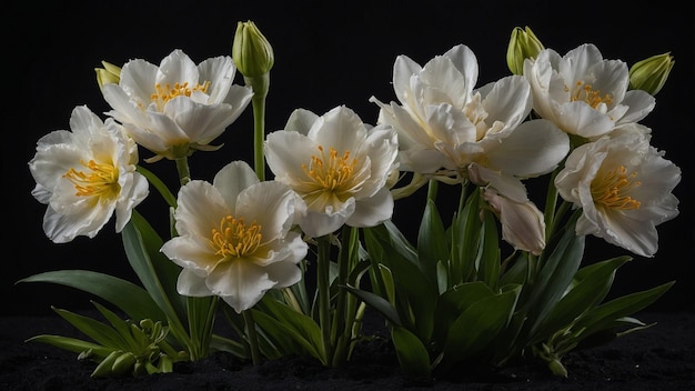 white flowers with yellow centers the top left of the picture is from the top left