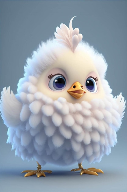 White fluffy bird with big blue eyes generative ai