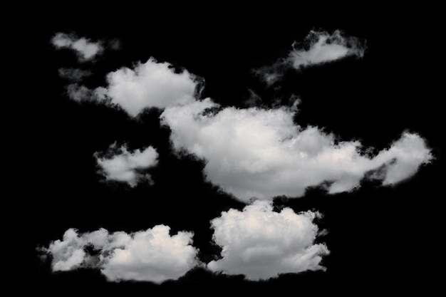 white fluffy clouds isolated on a black background, clipart