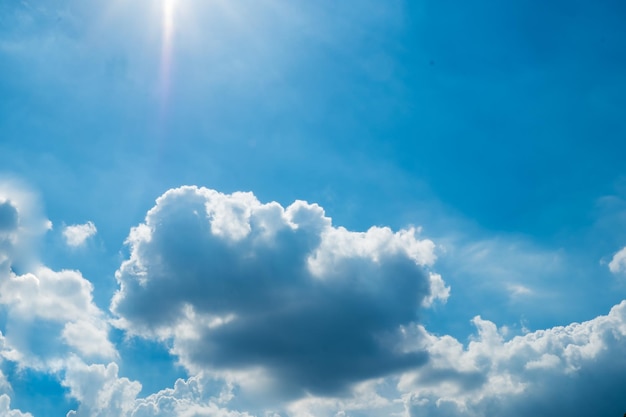 White fluffys clouds sky background with blue sky background for copyspace