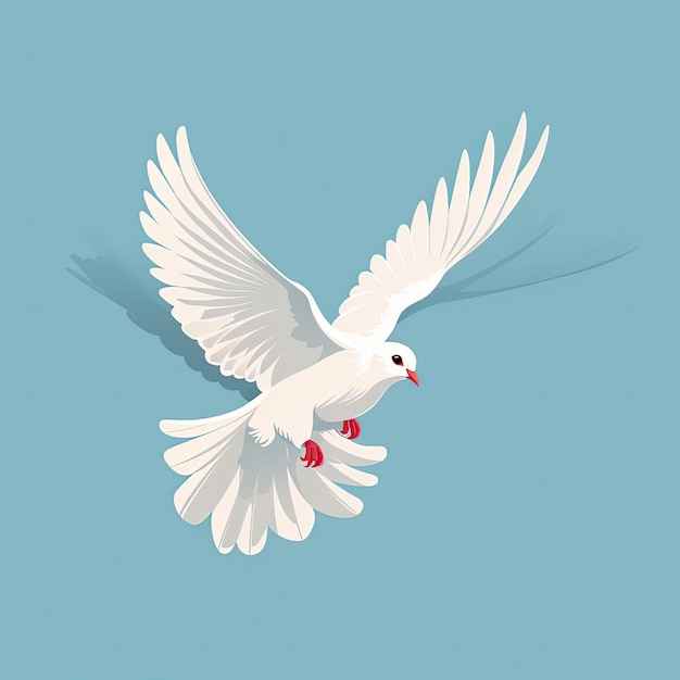 a white flying dove on a blue background