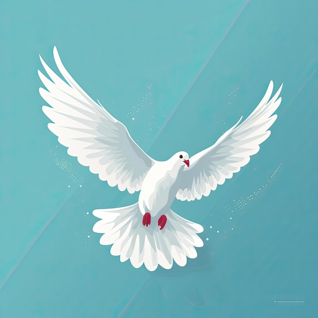 a white flying dove on a blue background